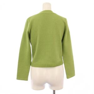 René 23年製 ニットカーディガン 長袖 Vネック ショート丈 花柄 刺繍 フェイクパール 装飾 34 緑 グリーン