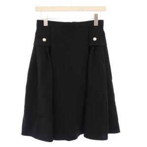 22年製 フレアスカート ひざ丈 ストレッチ フェイクパール 装飾 34 黒 ブラック /BB