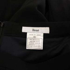 René 22年製 フレアスカート ひざ丈 ストレッチ フェイクパール 装飾 34 黒 ブラック /BB