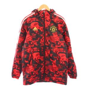 Manchester United パデットジャケット 中綿 アウター ジップアップ フード 総柄 バイカラー