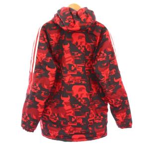 adidas Manchester United パデットジャケット 中綿 アウター ジップアップ フード 総柄 バイカラー