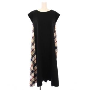 コンパクトクリアーポンチワンピース フレア ミモレ ロング ノースリーブ クルーネック ストレッチ 切替