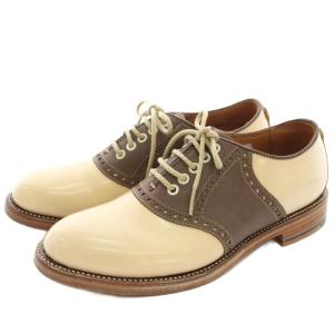 革底サドルシューズ 靴 ローヒール エナメル レザー 23.5cm ベージュ 茶 ブラウン F64F /HN