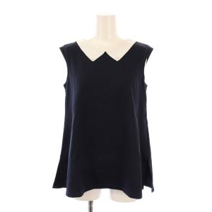 basic カットソー ノースリーブ レギュラーカラー ストレッチ フェイクパール 装飾 バイカラー 34