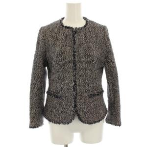 CARMEL FEMININE SLIM JKT ノーカラージャケット ツイード 0 紺 ネイビー ピンク