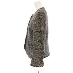 Theory CARMEL FEMININE SLIM JKT ノーカラージャケット ツイード 0 紺 ネイビー ピンク