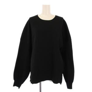 24AW ワイドニットプルオーバー リブ 長袖 クルーネック ストレッチ ワンカラー F 黒 ブラック