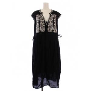 ワンピース ロング フレンチスリーブ スキッパーネック ペチコート付き 花柄 刺繍 黒 白 /BM