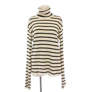 24AW rib リブタートル ニット 長袖 ストレッチ ウール バイカラー ボーダー柄 F 黒 ブラック