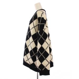 EVERYDAY I LIKE Argyle Vネックプルオーバー ニット セーター 長袖 ウール バイカラー アーガイル柄 F 黒 ブラック