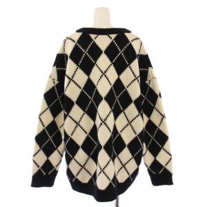 EVERYDAY I LIKE Argyle Vネックプルオーバー ニット セーター 長袖 ウール バイカラー アーガイル柄 F 黒 ブラック