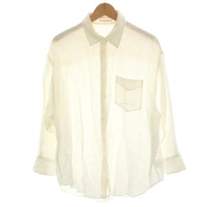 ベルギーリネンレギュラーカラーシャツ ブラウス 長袖 麻 36 白 ホワイト 12012201403 /HN