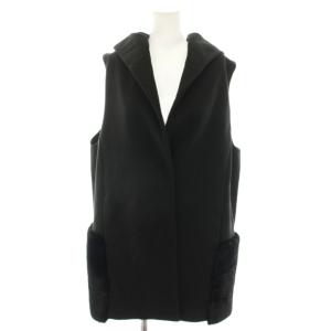 フェイクファーフードロングベスト ジレ 前開き F 黒 ブラック BG148714NN /YT