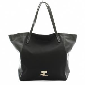 トートバッグ ハンドバッグ レザー ナイロン 切替 ロゴ 黒 ブラック /HN