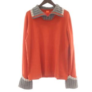 ハーフジップ カットソー トレーナー 長袖 XL オレンジ グレー ニット切替 /AU