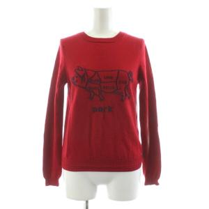 KNIT ニット セーター 長袖 ブタ柄 ウール 38 赤 レッド /KU