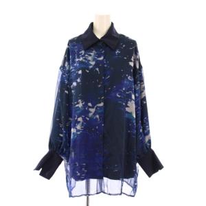 シャツ ブラウス 長袖 レギュラーカラー 総柄 F 紺 ネイビー 青 ブルー /BB