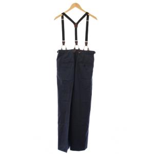 6 ROKU BEAUTY&YOUTH タックオーバーパンツ スラックス ジップフライ ワンカラー 無地 ウール サスペンダー付き 36 紺 ネイビー