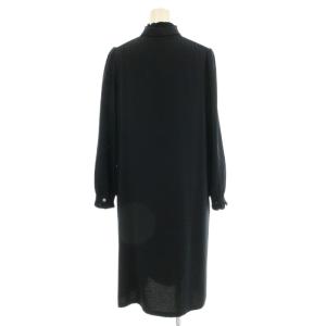 A.P.C. フリルスタンドカラー ワンピース ボウタイリボン 長袖 34 ネイビー 紺 23216-1-16411