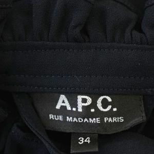 A.P.C. フリルスタンドカラー ワンピース ボウタイリボン 長袖 34 ネイビー 紺 23216-1-16411