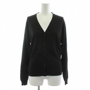 ニットカーディガン 長袖 Vネック ウール M 黒 ブラック /KU