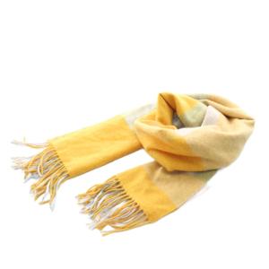 マフラー フリンジ チェック柄 水色 ライトブルー 黄 イエロー /AN26