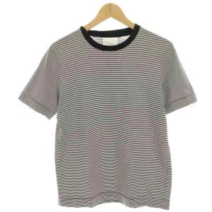 60/2コットン天竺 マイクロボーダーTシャツ カットソー 半袖 3 黒 ブラック 白 ホワイト SL4S-T163