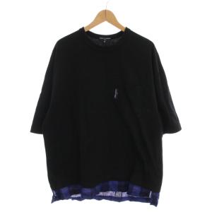 AD2021 Tシャツ カットソー 半袖 M 黒 ブラック レイヤード 裾チェック HI-T016 /YM