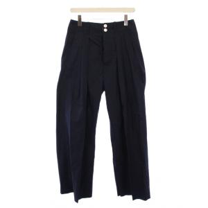 ワイドパンツ スラックス タック ジップフライ ワンカラー 無地 38 紺 ネイビー /BB