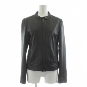 ライダースジャケット シングル レザージャケット ジップアップ 羊革 38 黒 ブラック /KU