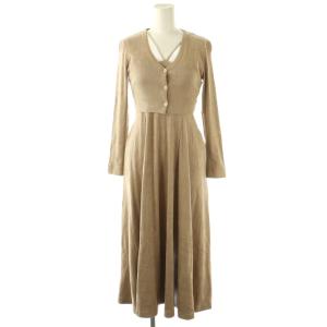 2点セット キャミソールワンピース ロング ニット カーディガン 長袖 1 ベージュ /NR