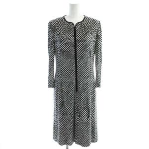 ワンピース ロング 長袖 7 黒 ブラック 白 ホワイト 総柄 /AP