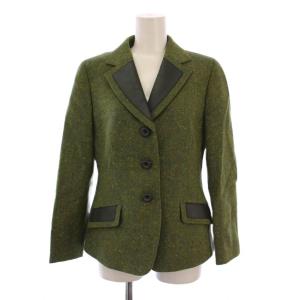 テーラードジャケット 総裏地 シングル 3B レザー切替 ウール 7 グリーン /BM