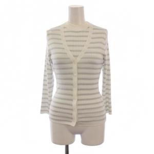 23SS アンサンブル ニット カットソー ノースリーブ カーディガン 七分袖 ボーダー柄 36 白 シルバー