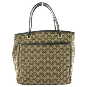 ANYA HINDMARCH トートバッグ ハンドバッグ 総柄 エナメル キャンバス ベージュ 黒 ブラック /AN18