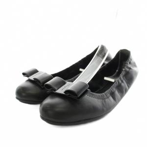 ヴァラ パンプス バレエシューズ  ラウンドトゥ ローヒール レザー 6.5D 黒 ブラック YN16089