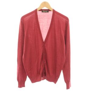 ニットカーディガン Vネック 長袖 ローゲージ 薄手 絹 シルク 50 赤 レッド FAF2845 /YT