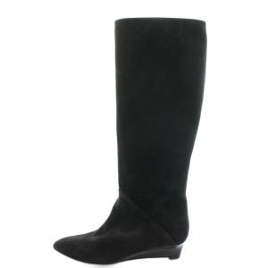 ロングブーツ スエード アーモンドトゥ 38 黒 ブラック /AN21