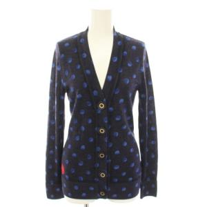 ニットカーディガン Vネック 長袖 ドット柄 ロゴ XS 紺 ネイビー 青 ブルー 79021-84011