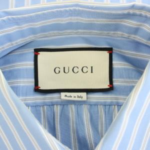 GUCCI シャツ 長袖 ハーフボタン ストライプ柄 46 水色 ライトブルー 白 ホワイト 539707 /YT
