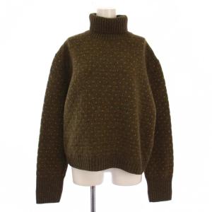 サンプル品 ニット セーター 長袖 タートルネック 総柄 ウール 茶 /BM
