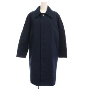 19SS ステンカラーコート ロング ジップアップ 裏地チェック M 紺 ネイビー TC-C007 /YM