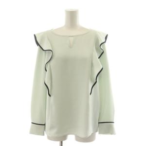 配色ラッフルスリーブブラウス シャツ 長袖 38 青 ブルー フリル パイピング 031-2110219