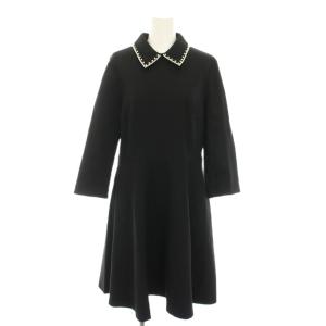 エンベリッシュトカラーポンテドレス ワンピース ひざ丈 長袖 ビジュー パール 装飾 M 黒 ブラック