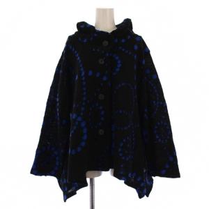 ニット カーディガン 長袖 総柄 ウール ナイロン 42 ブラック ブルー /BM
