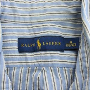 RALPH LAUREN シャツ 半袖 ストライプ柄 ロゴ 刺繍 M 水色 ライトブルー /AN28