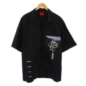 オープンカラーシャツ カジュアル 半袖 ロゴ プリント L 黒 ブラック 10250336 /BB