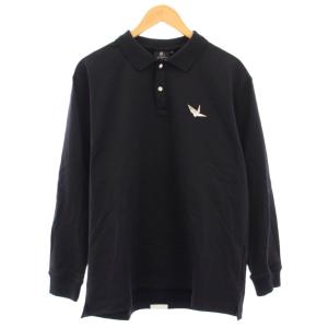 1PIU1UGUALE3 GOLF ゴルフウェア ポロシャツ 長袖 レギュラーカラー ハーフボタン ストレッチ ロゴ VI 黒 ブラック