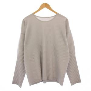 プリーツカットソー 長袖 クルーネック ストレッチ ワンカラー 3 グレー /BB