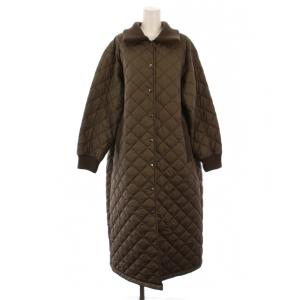 リブカラーキルティングロングコート 中綿 F カーキ /BM